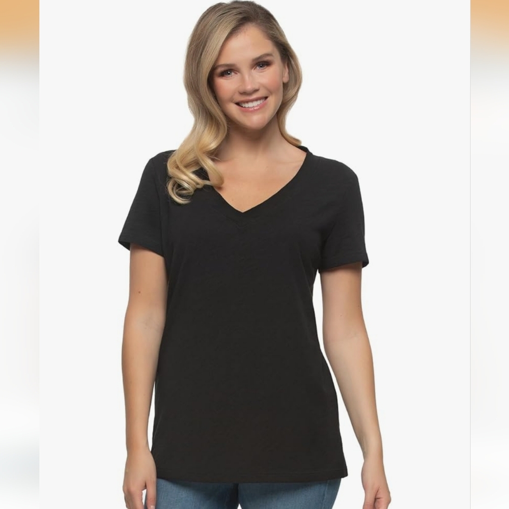 Nwt Felina V-Neck Casual Short Sleeve Tee Black